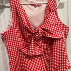 Anthropologie Eva Franco Red Checkered Bow Blouse